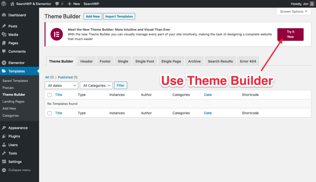 elementor theme builder